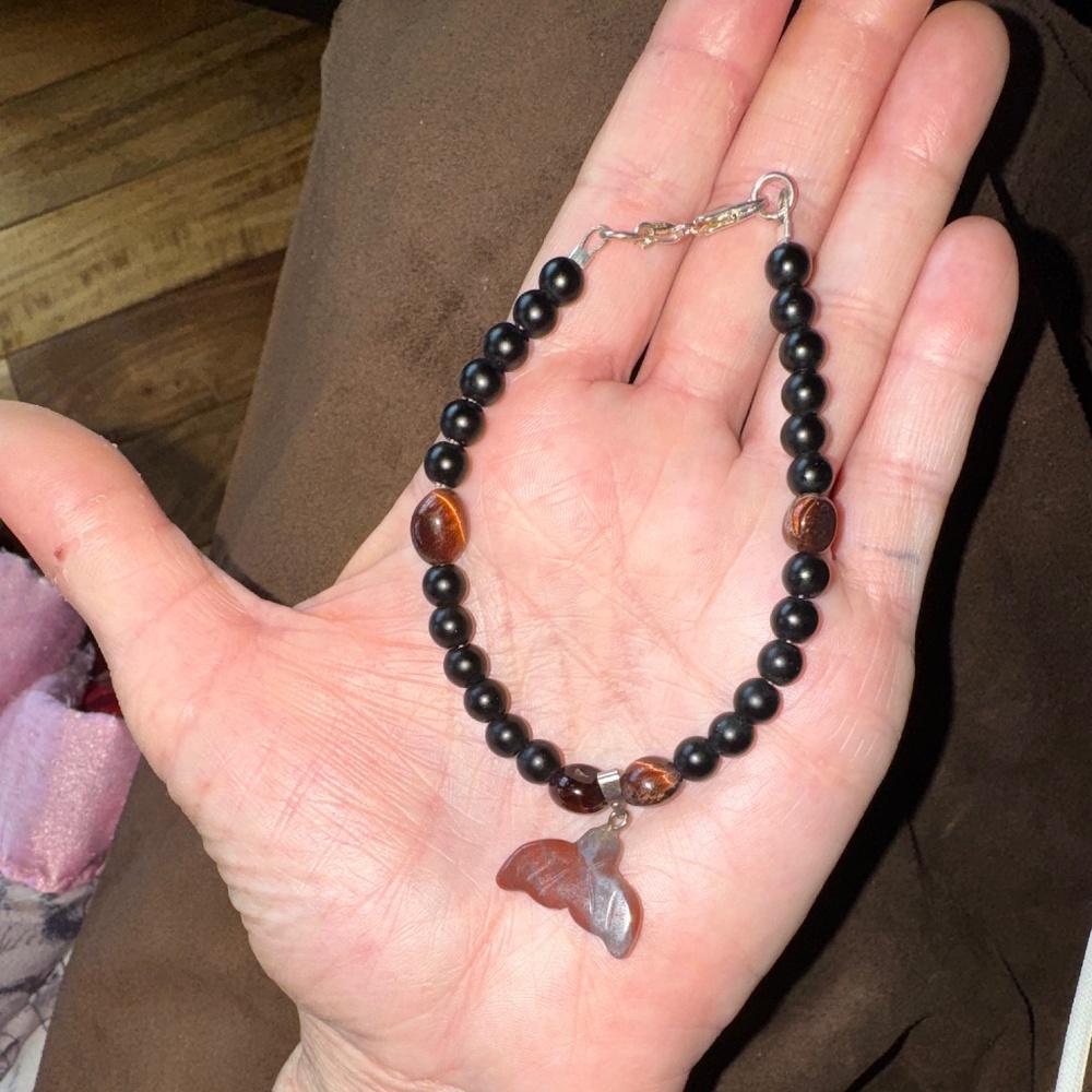 CUSTOM MADE OBSIDIAN RED TIGER EYE RED JASPER BRACELET